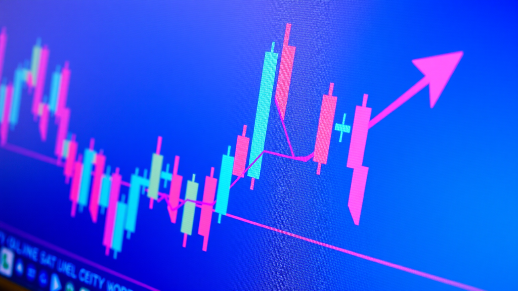 Nahaufnahme eines Börsendiagramms mit dynamischen Marktentwicklungen.