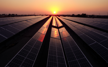 Solarpark bei Sonnenuntergang