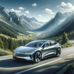 Ein Lucid Air fährt durch eine malerische Berglandschaft