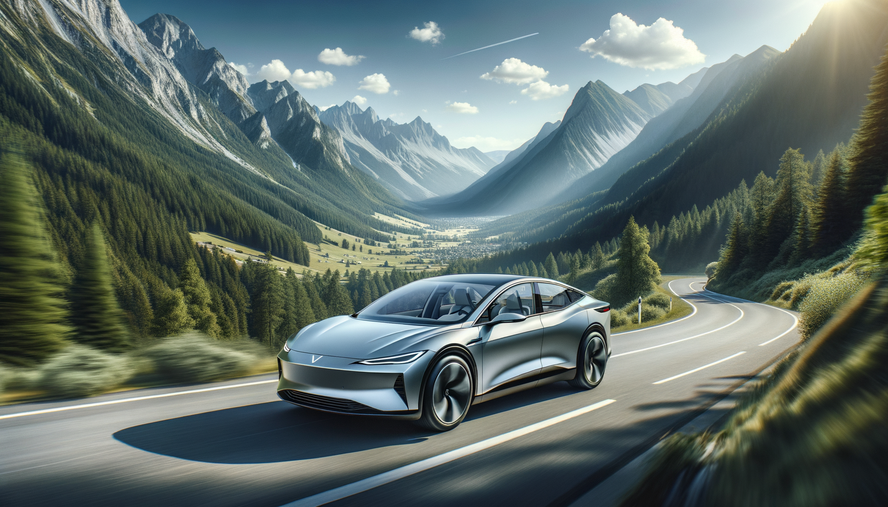 Ein Lucid Air fährt durch eine malerische Berglandschaft