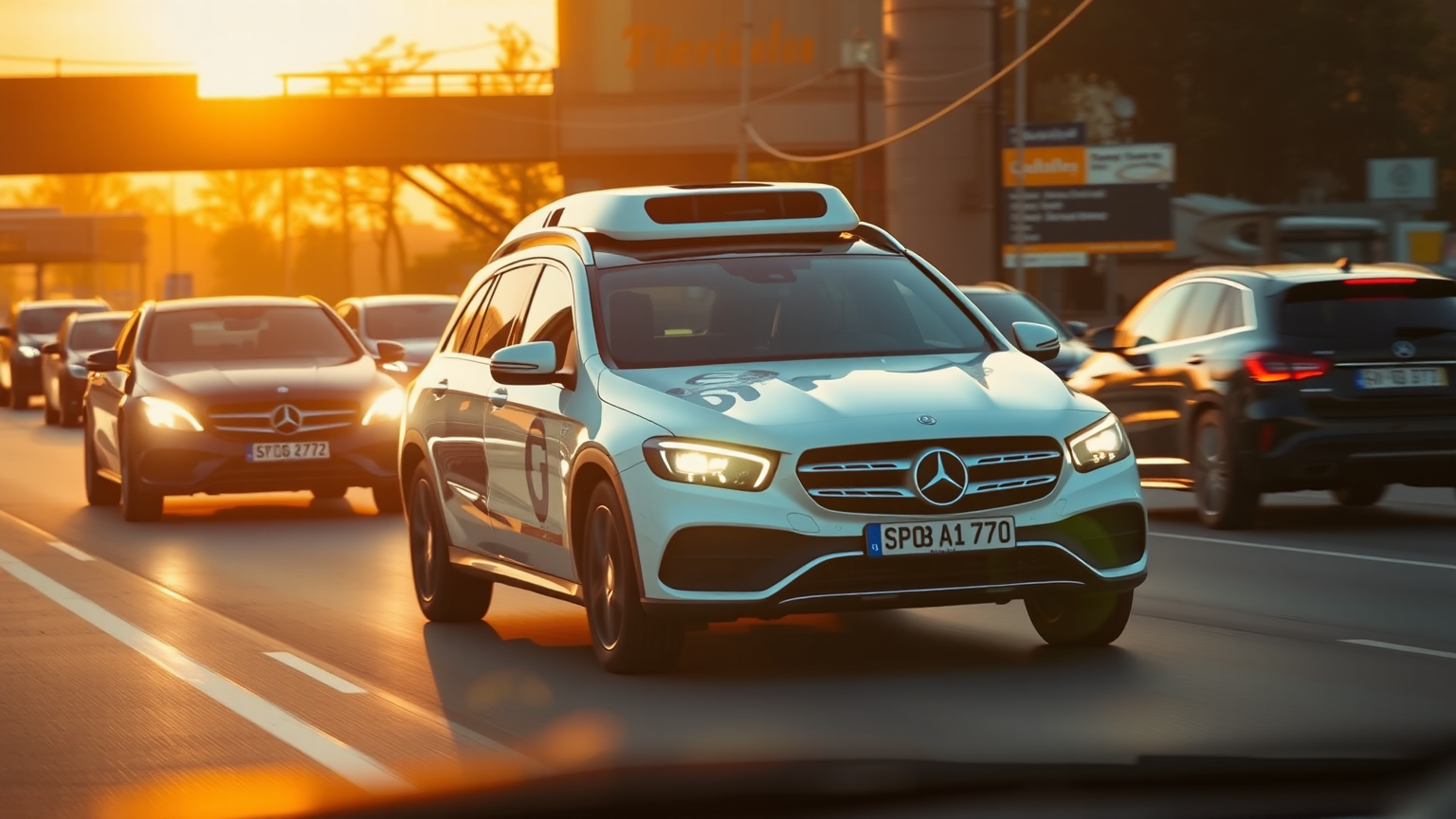 Mercedes-Benz-Autonomes Fahrzeug im Abendverkehr