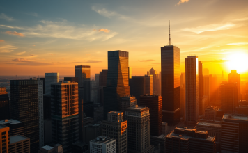 Finanzviertel bei Sonnenuntergang