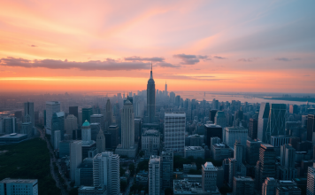 Finanzdistrikt bei Sonnenaufgang