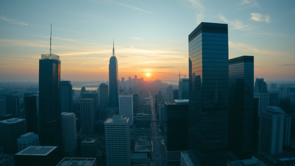 Finanzviertel bei Sonnenuntergang