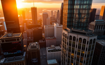 Finanzviertel bei Sonnenuntergang