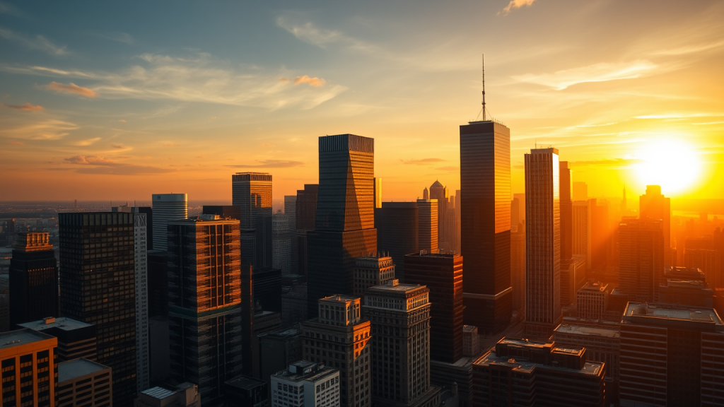 Finanzviertel bei Sonnenuntergang