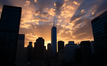 Finanzviertel im Sonnenuntergang