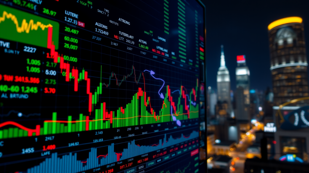 Digitale Börsenhandelsoberfläche mit Aktienpreisen und Diagrammen
