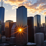 Finanzviertel bei Sonnenuntergang.