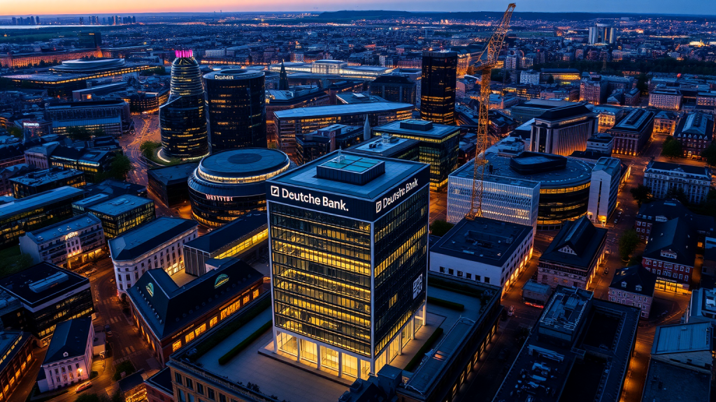 Deutsche Bank Zentrale bei Dämmerung