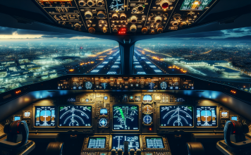 Blick aus dem Cockpit eines Flugzeugs bei der Landung am Flughafen Frankfurt