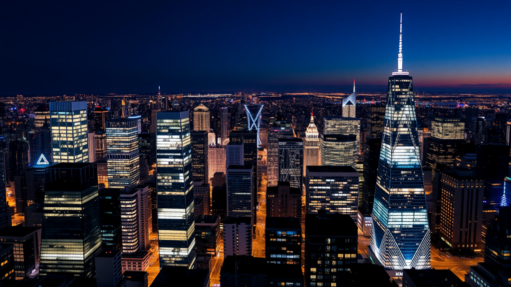 Nachtskyline mit Merck-Logo