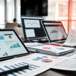 Finanzanalysten Arbeitsplatz mit Diagrammen