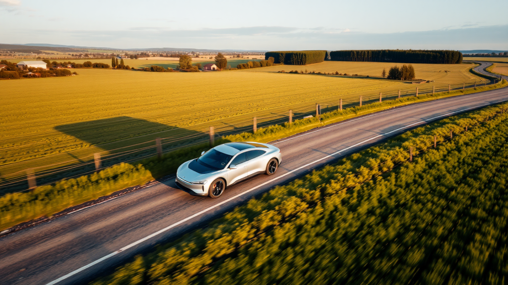 Drohnensicht auf Nio-Auto in landschaftlicher Umgebung