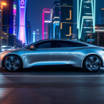 Nio-Limousine in futuristischer Stadt bei Nacht