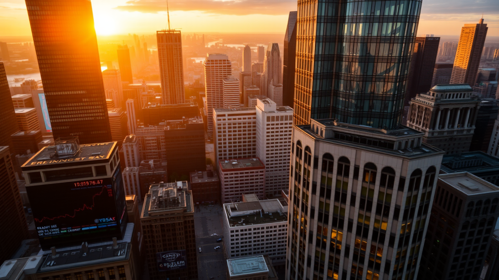 Finanzviertel bei Sonnenuntergang