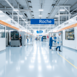 Pharmazeutische Fabrik mit Roche-Branding