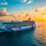 TUI-Kreuzfahrtschiff im Sonnenuntergang