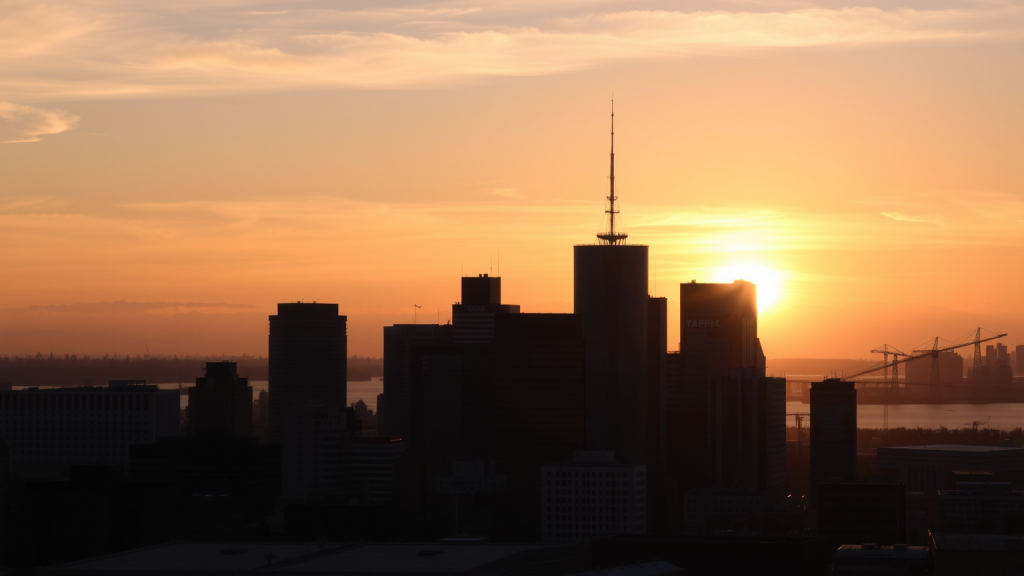 Sonnenaufgang über Finanzdistrikt.