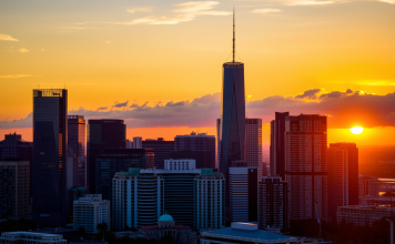 Stadtansicht bei Sonnenuntergang