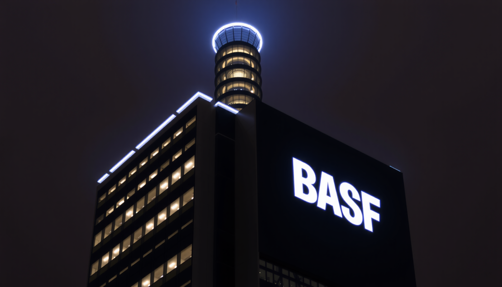 BASF-Gebäude bei Nacht