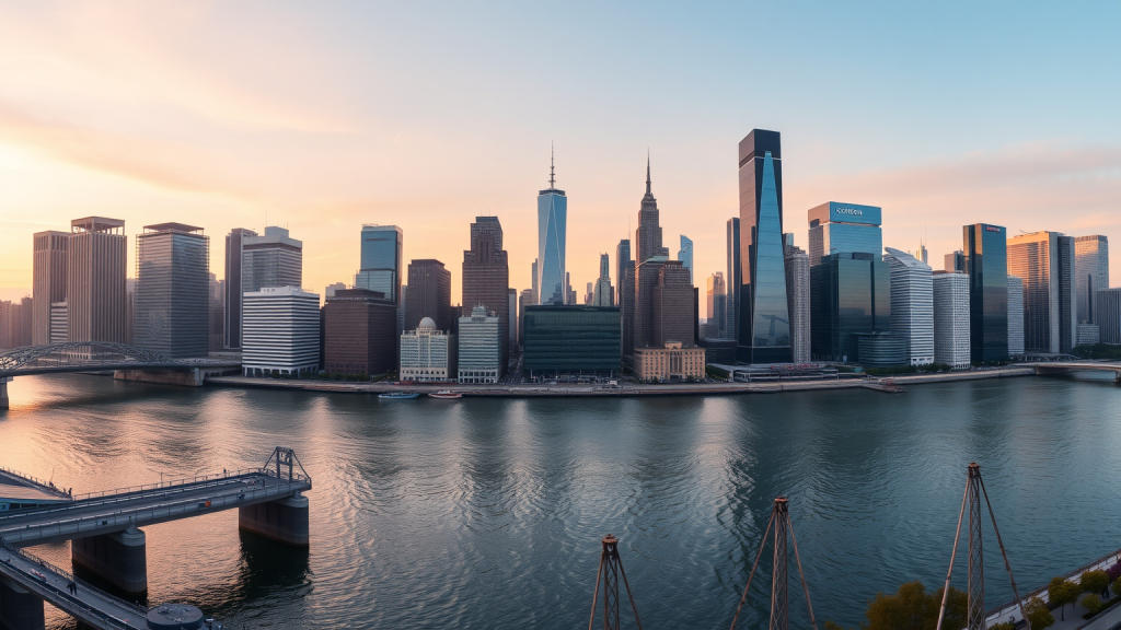 Moderne Finanzdistrikt-Skyline bei Sonnenaufgang