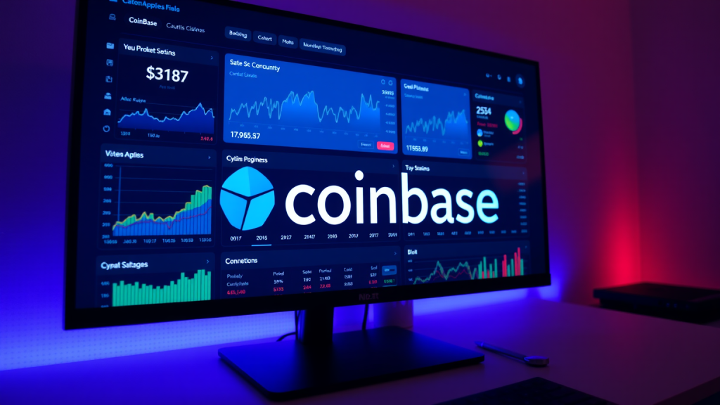 Dashboard mit Kryptocharts und Coinbase-Logo