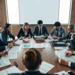 Investoren diskutieren Finanzberichte in Konferenzraum