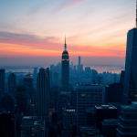 Stadt-Skyline bei Sonnenaufgang