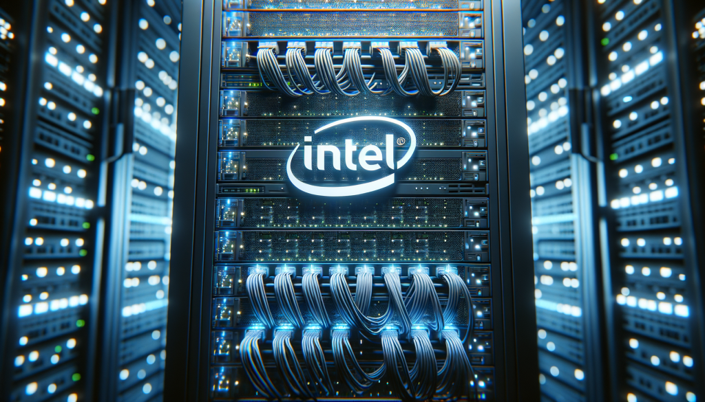 Foto eines Intel-Serverracks in einem blau beleuchteten Rechenzentrum