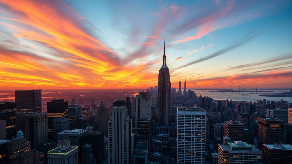 Finanzbezirk bei Sonnenuntergang