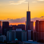 Stadtansicht bei Sonnenuntergang