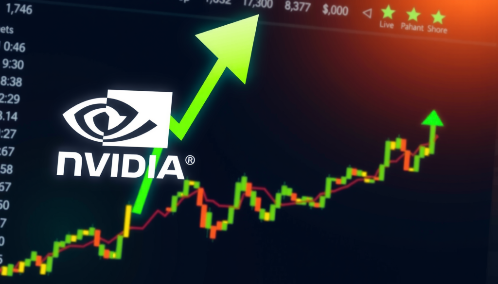 Nvidia-Logo mit Aufw_trend auf Finanzdiagramm