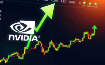 Nvidia-Logo mit Aufw_trend auf Finanzdiagramm