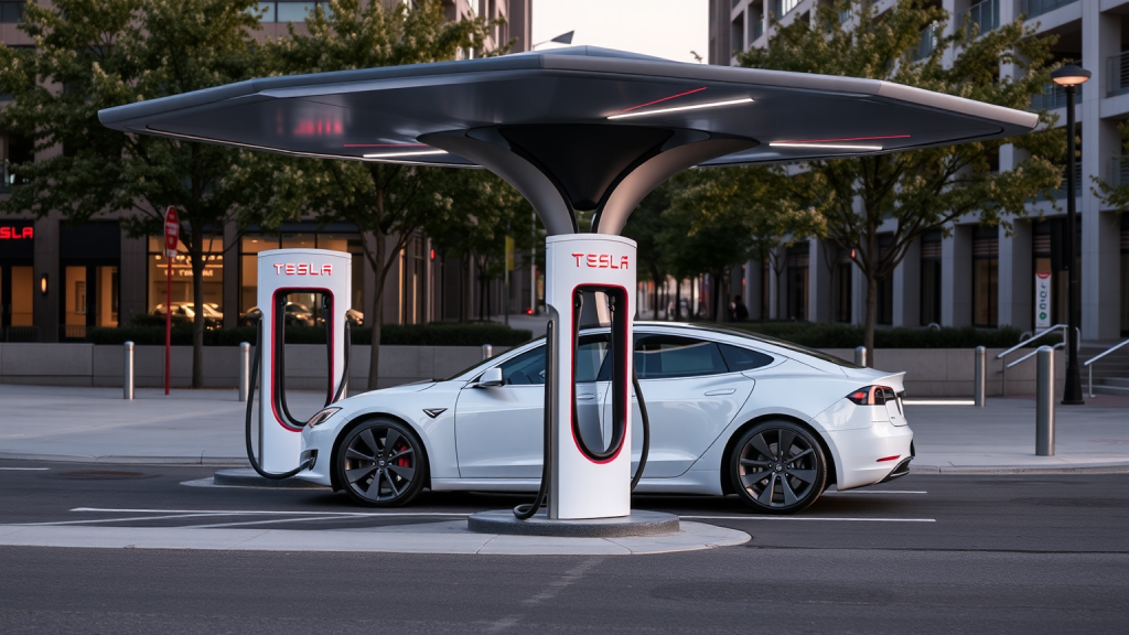 Tesla-Supercharger in Stadt