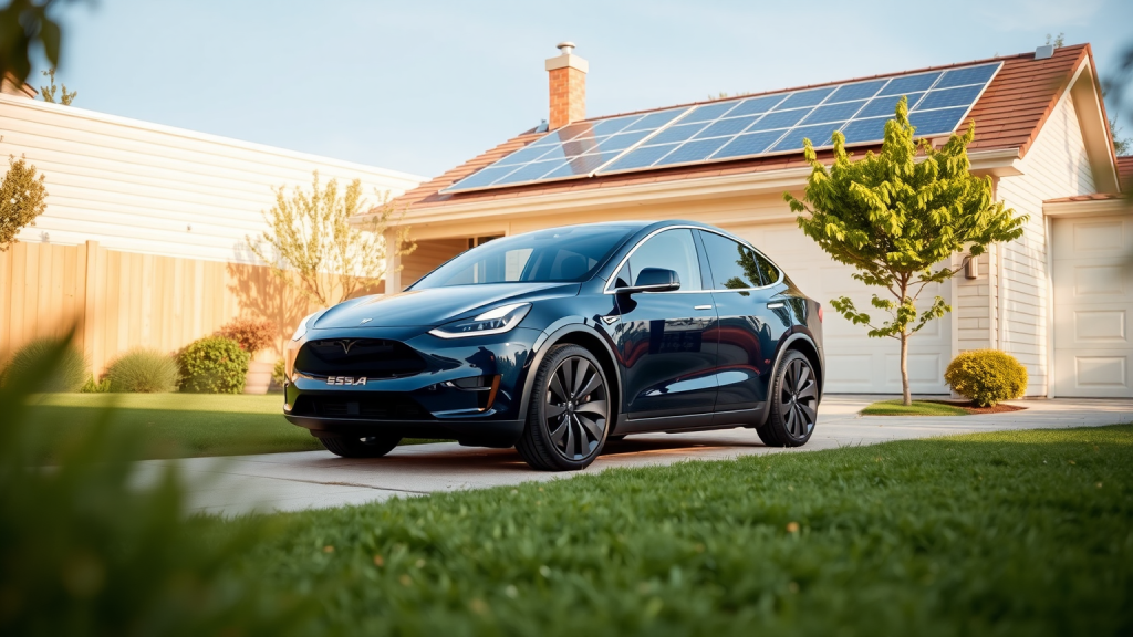 Tesla Model Y vor Solardach