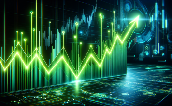 Aufwärts-Trend bei einem Aktiengraphen mit neon-grünem Leuchten