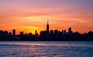 “Sonnenaufgang über städtischer Skyline.“