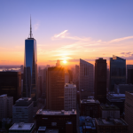 Finanzviertel Skyline bei Sonnenuntergang