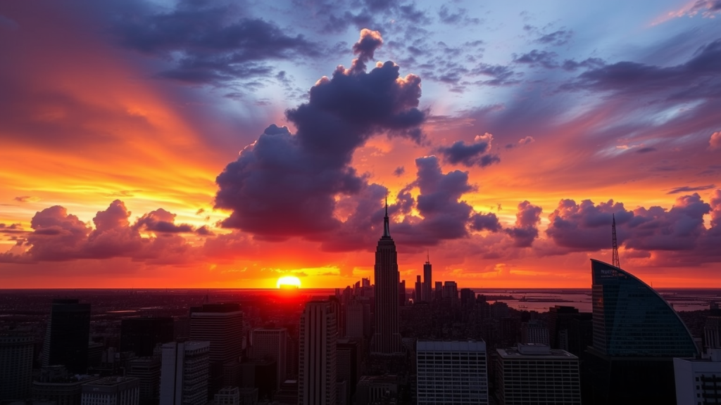 Sonnenuntergang über Finanzbezirk