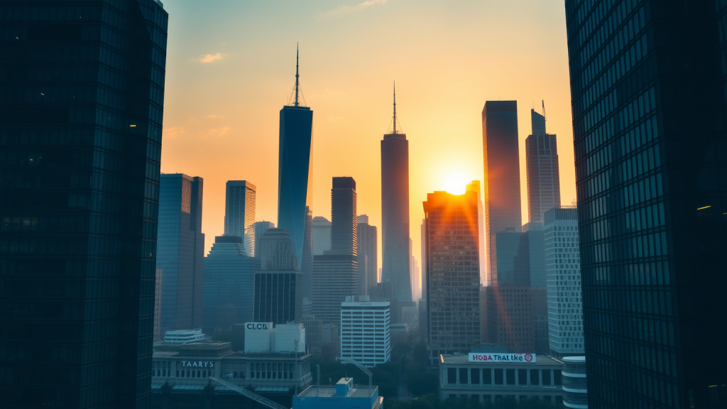 Hochhaus-Skyline bei Sonnenaufgang