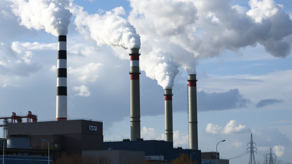 BASF-Fabrik mit hohen Schornsteinen