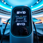 Nahaufnahme von BYD-Batterieladesystem in Showroom