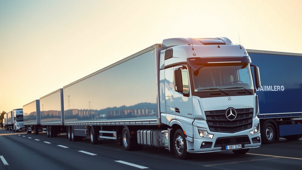 Konvoi von Daimler Trucks transportiert Waren