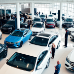 Mercedes-Benz Showroom voller Autos und Kunden