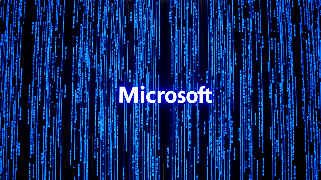 Beleuchtete Datenströme mit Microsoft-Logo