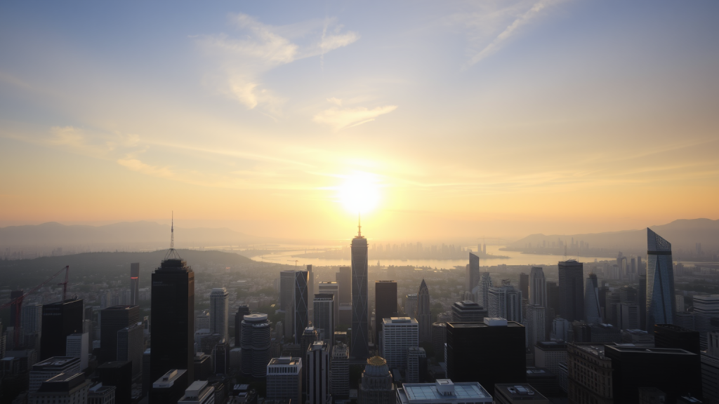 Sonnenaufgang über Finanzviertel, neue Chancen.