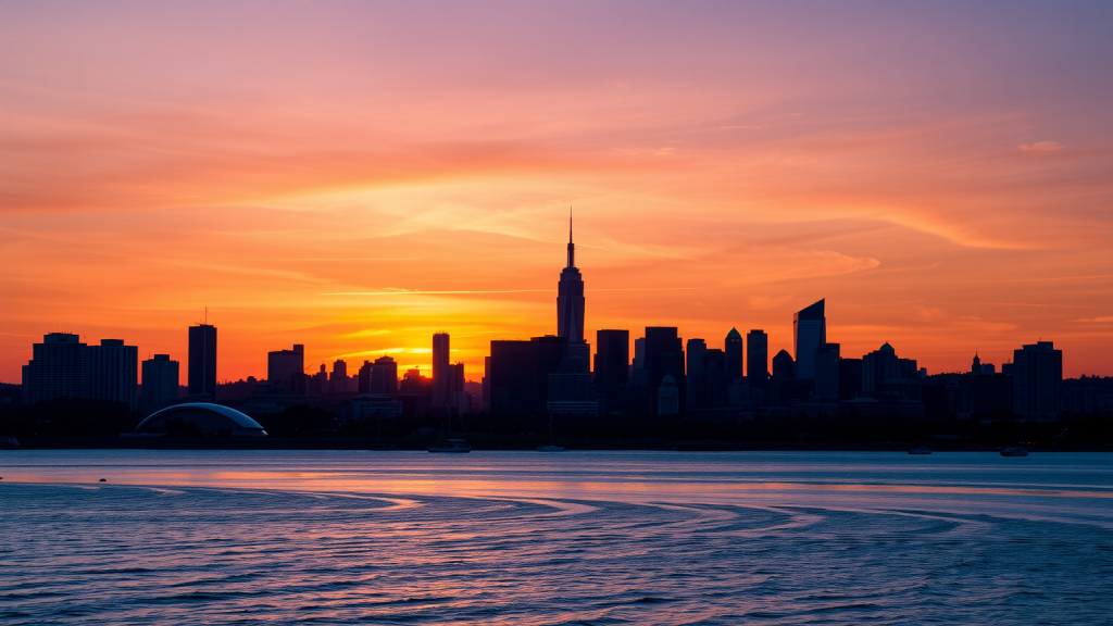 “Sonnenaufgang über städtischer Skyline.“