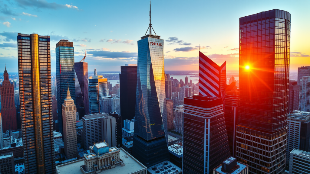 Dynamische Stadtlandschaft bei Sonnenuntergang