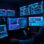 Trader bei Nacht vor Monitoren